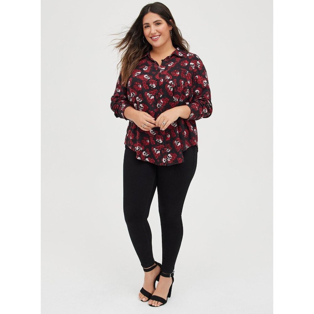 Torrid Relaxed Fit‎ Brushed Rayon Shirt Womens L Black Goth Whimsigoth Alt NWT